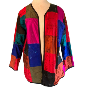 Chico’s Design sz L 100% silk patchwork vintage kimono